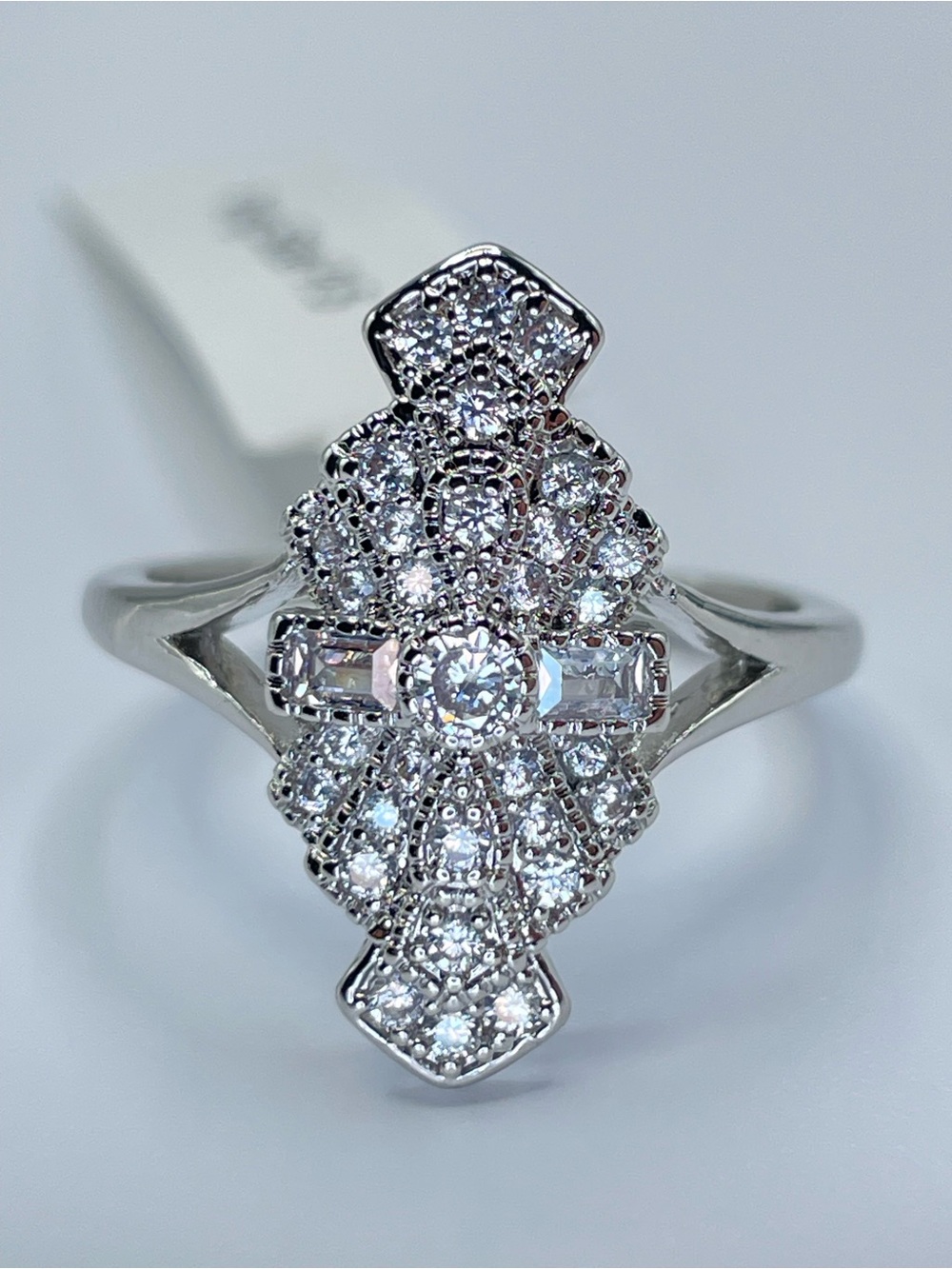 Swarovski Crystal Elements Pave White Crystal Cluster Art Deco Ring Sz 9.5